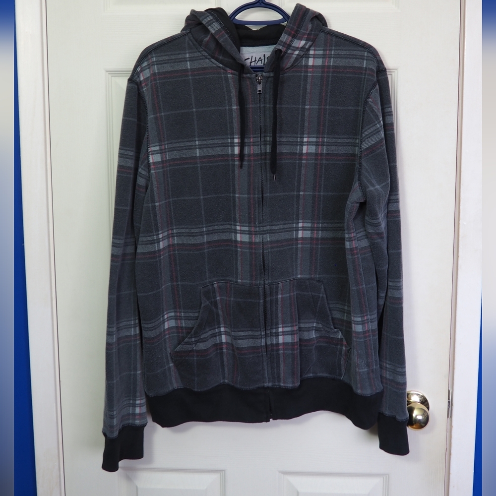 Gray and Red Plaid Zip-Up Hoodie